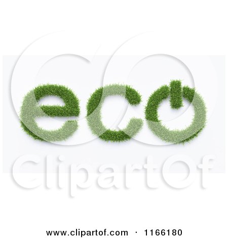 Clipart of a 3d Grassy Eco Text with a Power Button on White - Royalty Free CGI Illustration by Mopic