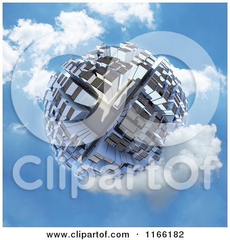Clipart of a 3d Globe Covered in Skyscrapers in a Cloudy Blue Sky - Royalty Free CGI Illustration by Mopic