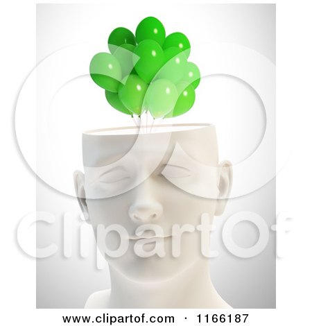 Clipart of a 3d Male Head with Green Balloons - Royalty Free CGI Illustration by Mopic