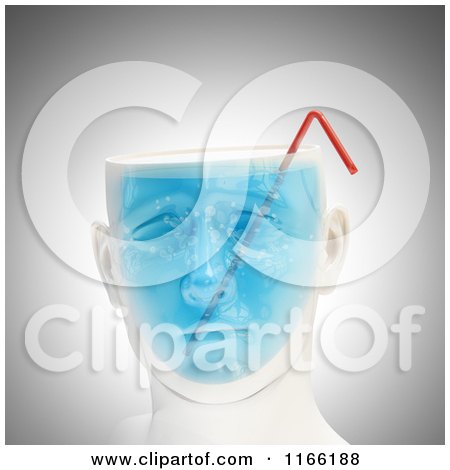 Clipart of a 3d Male Head with Blue Liquid and a Straw - Royalty Free CGI Illustration by Mopic