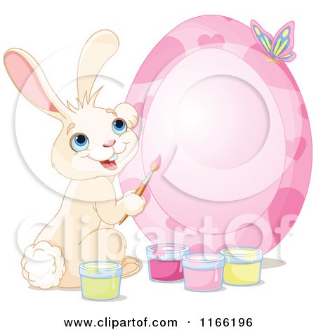 Cartoon of a Cute Bunny Painting a Pink Easter Egg Frame - Royalty Free Vector Clipart by Pushkin