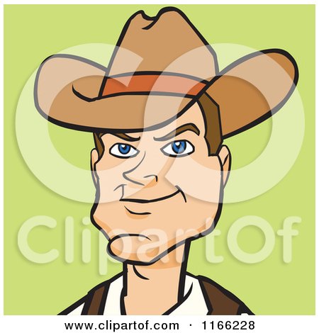 Cartoon of a Cowboy Avatar on Green - Royalty Free Vector Clipart by Cartoon Solutions