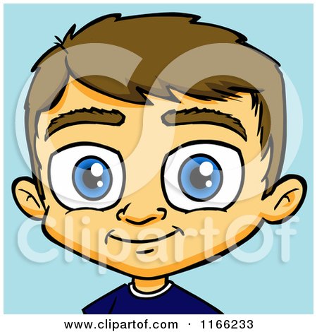 Cartoon of a Brunette Haired Blue Eyed Boy Avatar over Blue - Royalty Free Vector Clipart by Cartoon Solutions