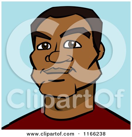 Cartoon of a Black Man Avatar on Blue - Royalty Free Vector Clipart by Cartoon Solutions