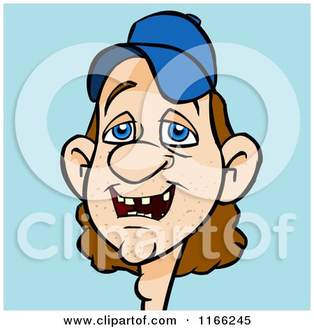 Cartoon of a Man with Missing Teeth, Wearing a Baseball Cap Avatar on Blue - Royalty Free Vector Clipart by Cartoon Solutions