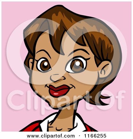 Cartoon of a Hispanic Woman Avatar on Pink - Royalty Free Vector Clipart by Cartoon Solutions