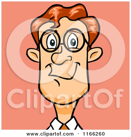 Cartoon of a Bespectacled Red Haired Business Man Avatar on Pink - Royalty Free Vector Clipart by Cartoon Solutions