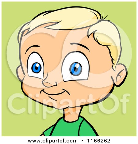 Cartoon of a Blond Haired Blue Eyed Boy Avatar over Green - Royalty Free Vector Clipart by Cartoon Solutions