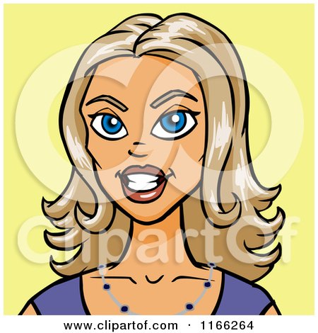 Cartoon of a Blond Woman Avatar on Yellow - Royalty Free Vector Clipart by Cartoon Solutions