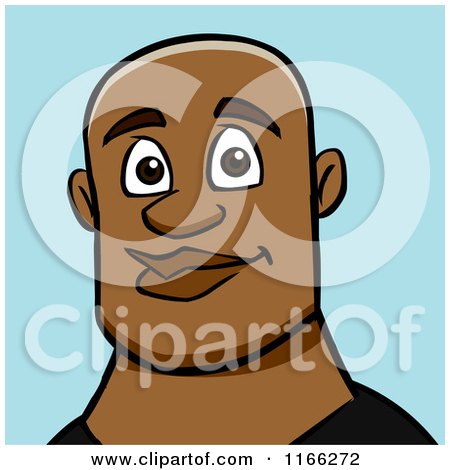 Cartoon of a Bald Black Man Avatar on Blue - Royalty Free Vector Clipart by Cartoon Solutions