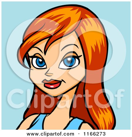 Cartoon of a Red Haired Woman Avatar on Blue - Royalty Free Vector Clipart by Cartoon Solutions