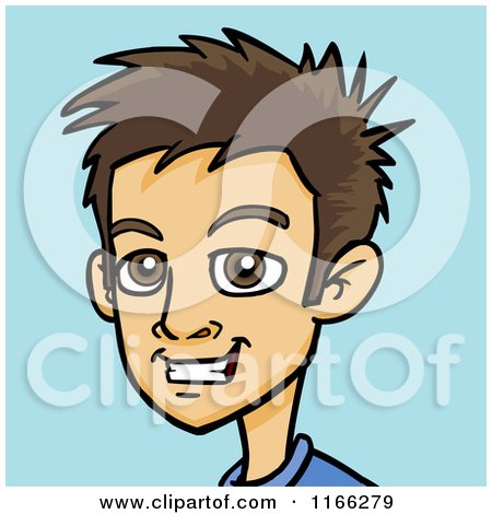Cartoon of a Young Brunette Man Avatar on Blue - Royalty Free Vector Clipart by Cartoon Solutions
