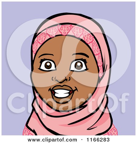 Cartoon of a Muslim Woman Avatar on Purple - Royalty Free Vector Clipart by Cartoon Solutions