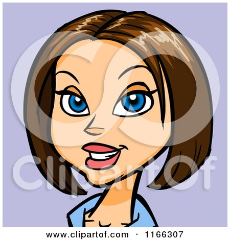 Cartoon of a Brunette Woman Avatar on Purple - Royalty Free Vector Clipart by Cartoon Solutions
