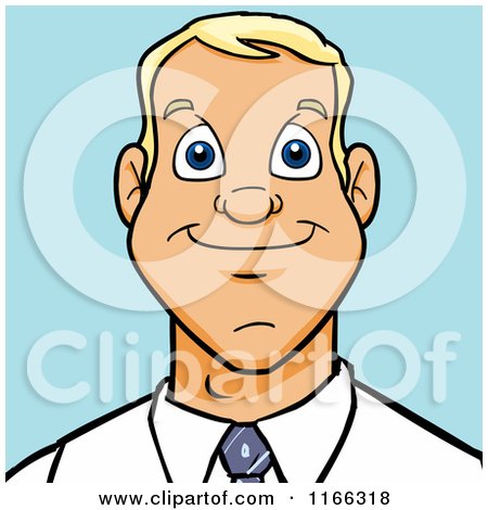 Cartoon of a Blond Business Man Avatar on Blue - Royalty Free Vector Clipart by Cartoon Solutions