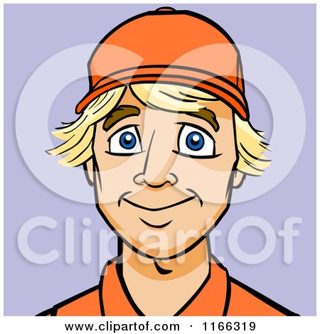 Cartoon of a Worker Man Avatar on Purple - Royalty Free Vector Clipart by Cartoon Solutions