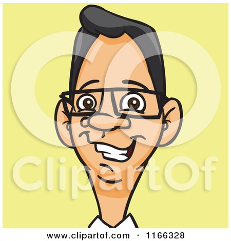 Cartoon of a Bespectacled Man Avatar on Yellow - Royalty Free Vector Clipart by Cartoon Solutions