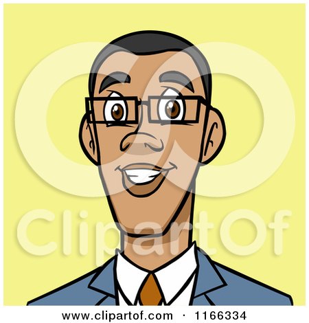 Cartoon of a Black Business Man Avatar on Yellow - Royalty Free Vector Clipart by Cartoon Solutions