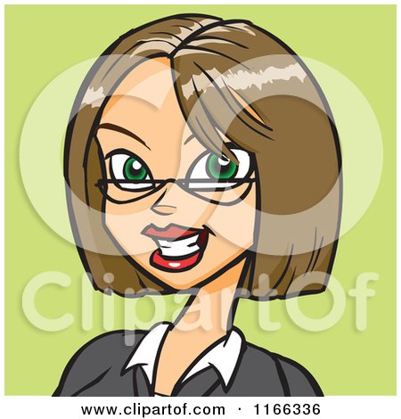 Cartoon of a Bespectacled Woman Avatar on Green - Royalty Free Vector Clipart by Cartoon Solutions