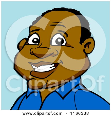 Cartoon of a Happy Black Man Avatar on Blue - Royalty Free Vector Clipart by Cartoon Solutions