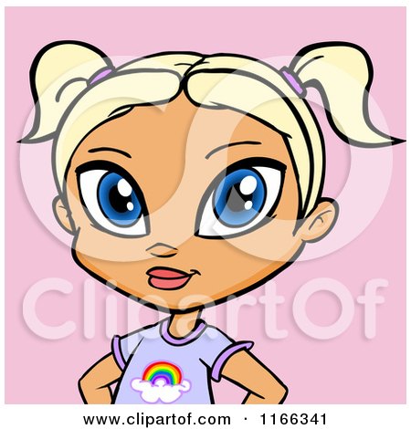 Cartoon of a Blond Haired Blue Eyed Girl Avatar on Pink - Royalty Free Vector Clipart by Cartoon Solutions