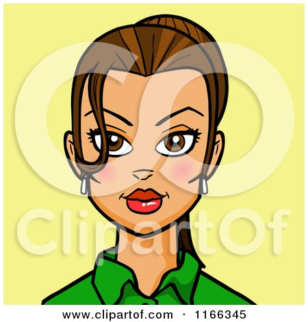 Cartoon of a Brunette Woman Avatar on Yellow 2 - Royalty Free Vector Clipart by Cartoon Solutions