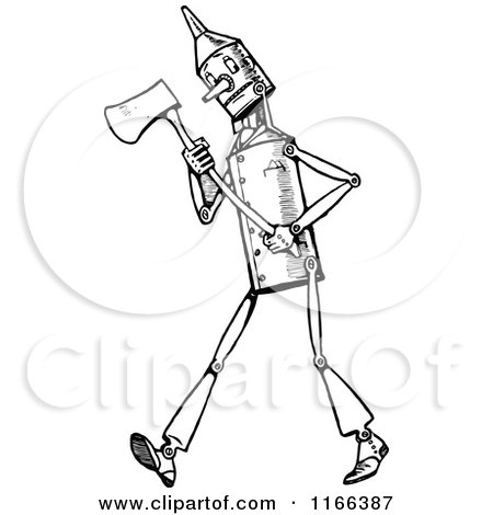 Clipart of a Retro Vintage Black and White Tin Woodman - Royalty Free Vector Illustration by Prawny Vintage