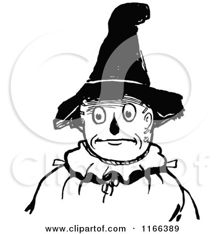 Clipart of a Retro Vintage Black and White Land of Oz Scarecrow - Royalty Free Vector Illustration by Prawny Vintage