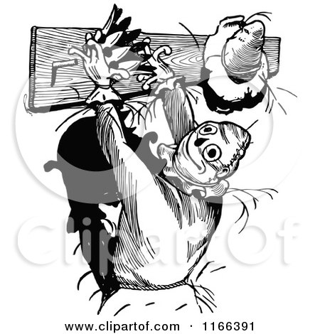 Clipart of a Retro Vintage Black and White Land of Oz Scarecrow 3 - Royalty Free Vector Illustration by Prawny Vintage