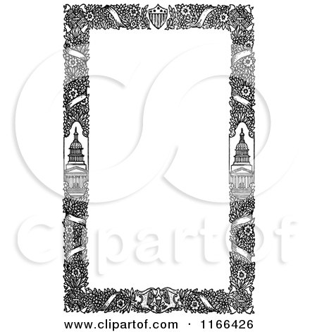 Clipart of a Retro Vintage Black and White Floral Patriotic Border - Royalty Free Vector Illustration by Prawny Vintage