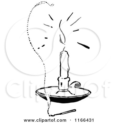 Clipart of a Retro Vintage Black and White Candle and Smoking Match - Royalty Free Vector Illustration by Prawny Vintage