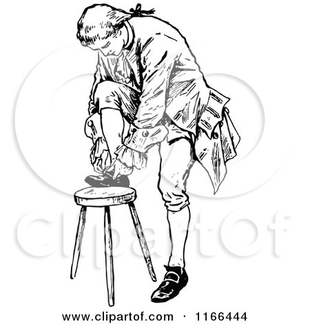 Clipart of a Retro Vintage Black and White Man Tying His Shoe - Royalty Free Vector Illustration by Prawny Vintage