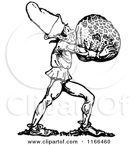 Clipart of a Retro Vintage Black and White Man Carrying a Rock - Royalty Free Vector Illustration by Prawny Vintage