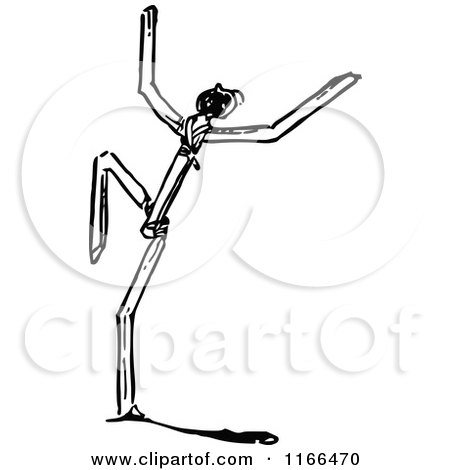 Clipart of a Retro Vintage Black and White Match Stick Man 3 - Royalty Free Vector Illustration by Prawny Vintage