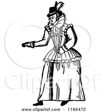 Clipart of a Retro Vintage Black and White Lady Pointing - Royalty Free Vector Illustration by Prawny Vintage