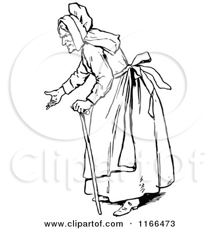 Clipart of a Retro Vintage Black and White Old Woman Gesturing - Royalty Free Vector Illustration by Prawny Vintage