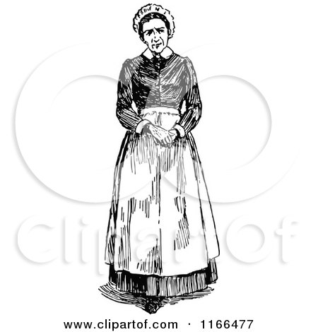 Clipart of a Retro Vintage Black and White Domestic Woman - Royalty Free Vector Illustration by Prawny Vintage
