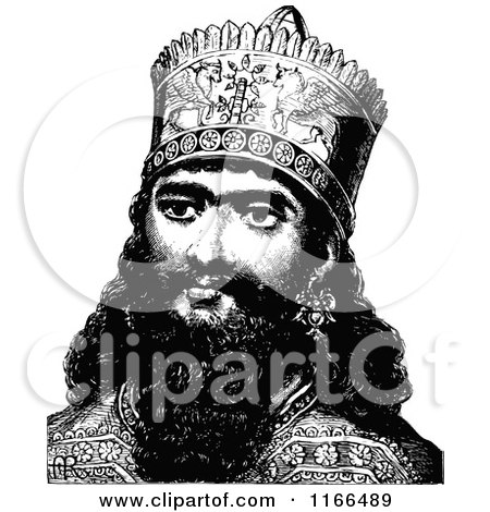 Clipart of a Retro Vintage Black and White Ancient King - Royalty Free Vector Illustration by Prawny Vintage