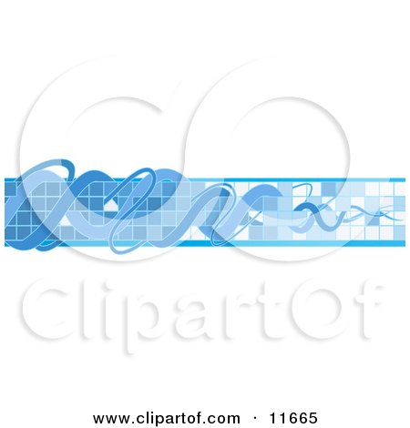 Internet Web Banner With Blue Squiggles and Tiles Clipart Illustration by AtStockIllustration
