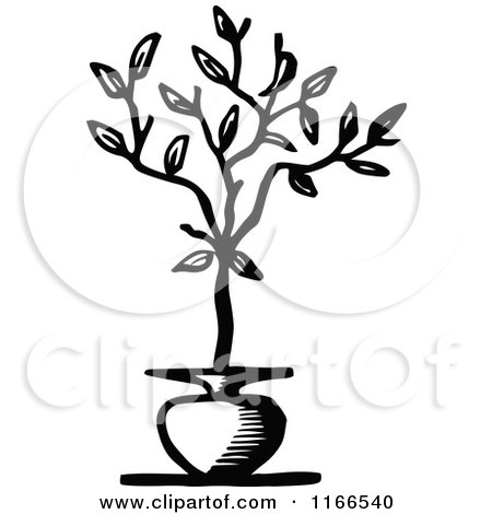 Clipart of a Retro Vintage Black and White Potted Tree - Royalty Free Vector Illustration by Prawny Vintage