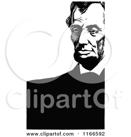 Clipart of Retro Vintage Black and White Abraham Lincoln with Copyspace - Royalty Free Vector Illustration by Prawny Vintage