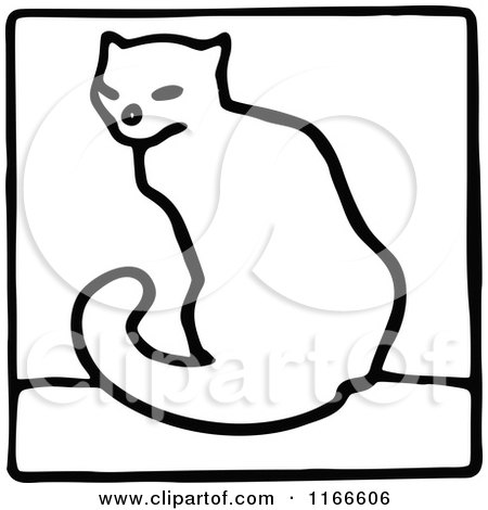 Clipart of a Retro Vintage Black and White Cat Icon - Royalty Free Vector Illustration by Prawny Vintage