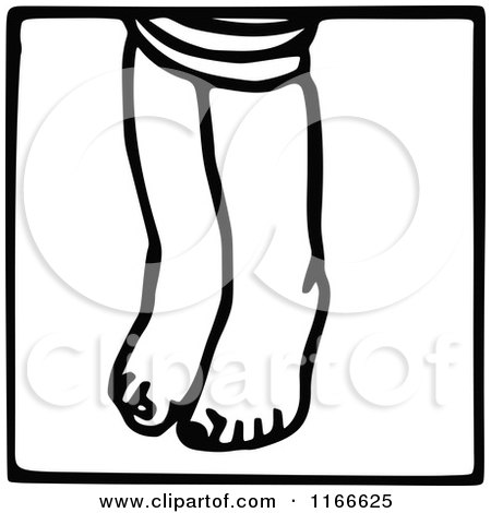 Clipart of a Retro Vintage Black and White Childs Feet Icon - Royalty Free Vector Illustration by Prawny Vintage