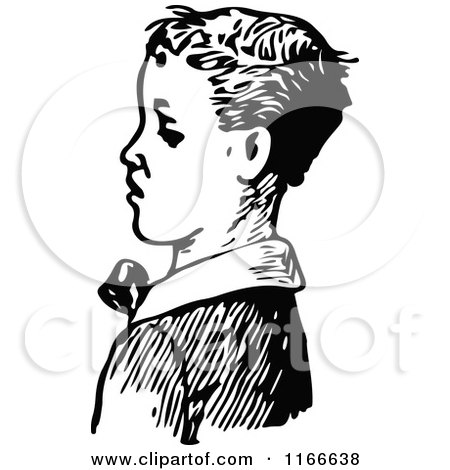 Clipart of a Retro Vintage Black and White Boy in Profile - Royalty Free Vector Illustration by Prawny Vintage