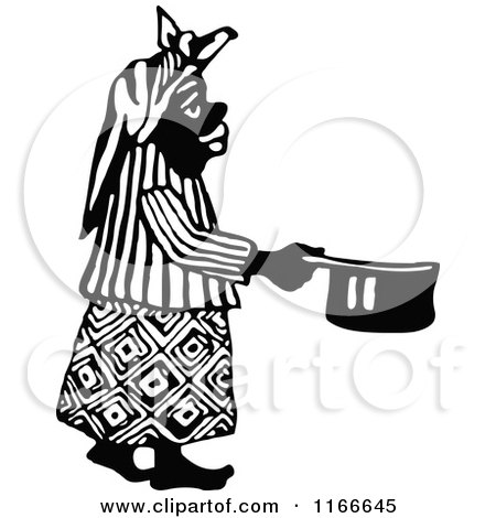 Clipart of a Retro Vintage Black and White African Woman Holding a Pot - Royalty Free Vector Illustration by Prawny Vintage
