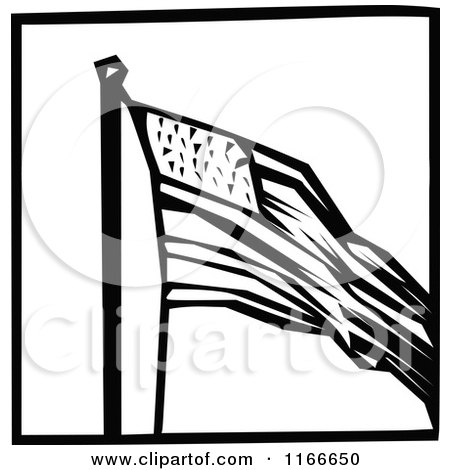 Clipart of a Retro Vintage Black and White American Flag Icon - Royalty Free Vector Illustration by Prawny Vintage