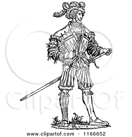 Clipart of a Retro Vintage Black and White German Soldier - Royalty Free Vector Illustration by Prawny Vintage