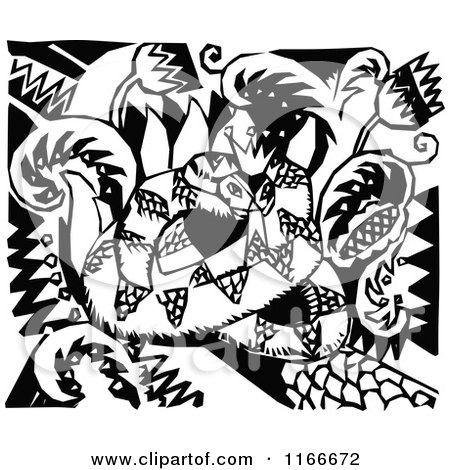 Clipart of a Retro Vintage Black and White Snake and Floral Design 2 - Royalty Free Vector Illustration by Prawny Vintage