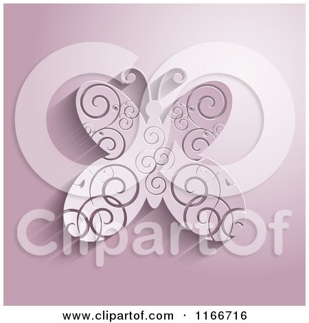 Clipart of a 3d Pink Butterfly with Swirl Designs - Royalty Free Vector Illustration by KJ Pargeter