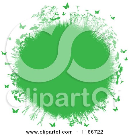 Clipart of a Green Globe of Spring Grass Plants and Butterflies - Royalty Free Vector Illustration by KJ Pargeter